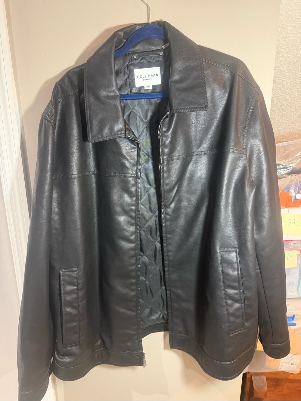 Cole Haan Men's Black Leather Bomber Jacket